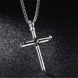 New Men’s Silver Nail Cross Chain Necklace